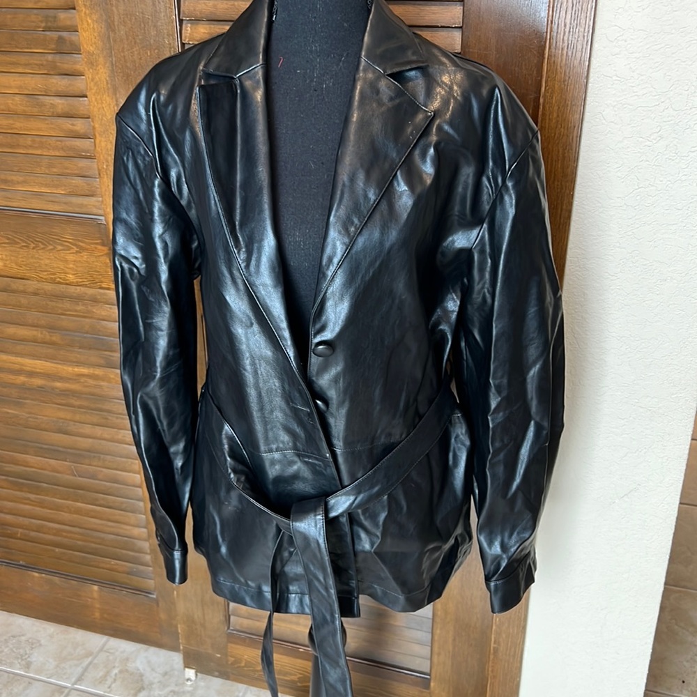 So Ho Faux Leather Coat Size L